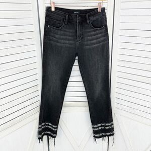 Driftwood Jeans Womens Size 27 Black Colette Snake Print Stripe Raw‎ Cuff Crop